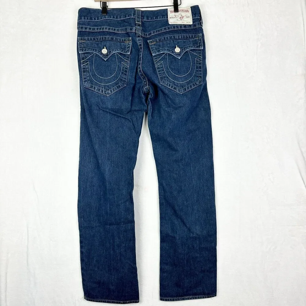 True Religion Billy Bootcut Jeans Size 36x33 Flap Pockets Big T Cotton USA Made